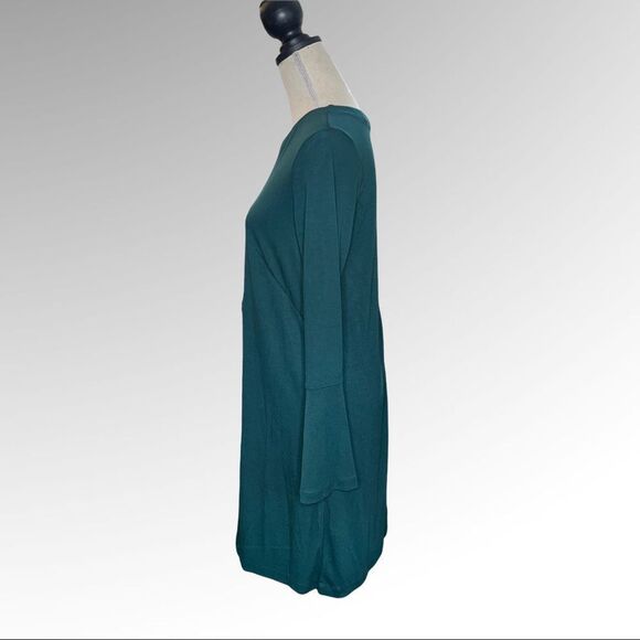 Loft Green Long Bell Sleeve Jersey Shift Dress Size 8, new With Tags - Picture 4 of 9